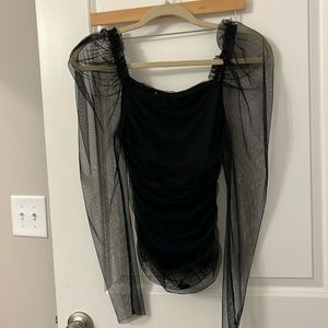 Black Tulle Puff Sleeve Top
